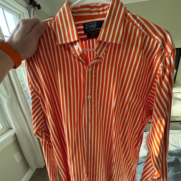 Mens Polo Orange and white stripe button down - Picture 1 of 1